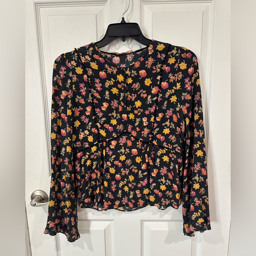 Zara black floral blouse size m